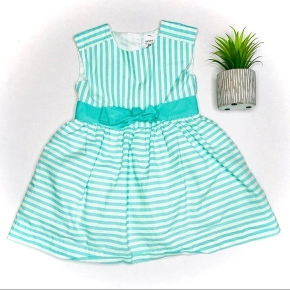 𝅺carter’s Mint Striped Bow Easter Dress - Picture 1 of 7